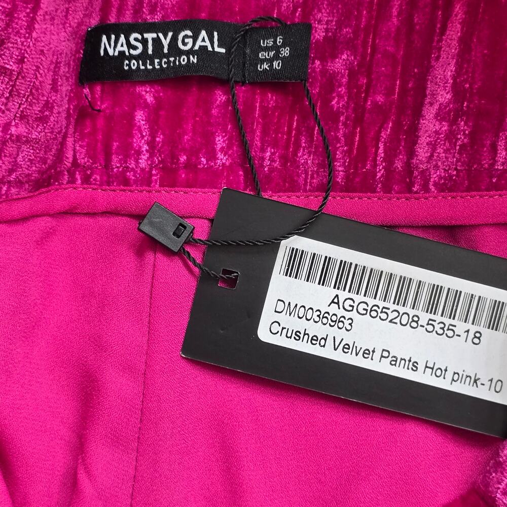 Womens NWT Nasty Gal Crush Hot Pink Velvet Suit Set Blazer US 4, Pants US 6 - Picture 9 of 10
